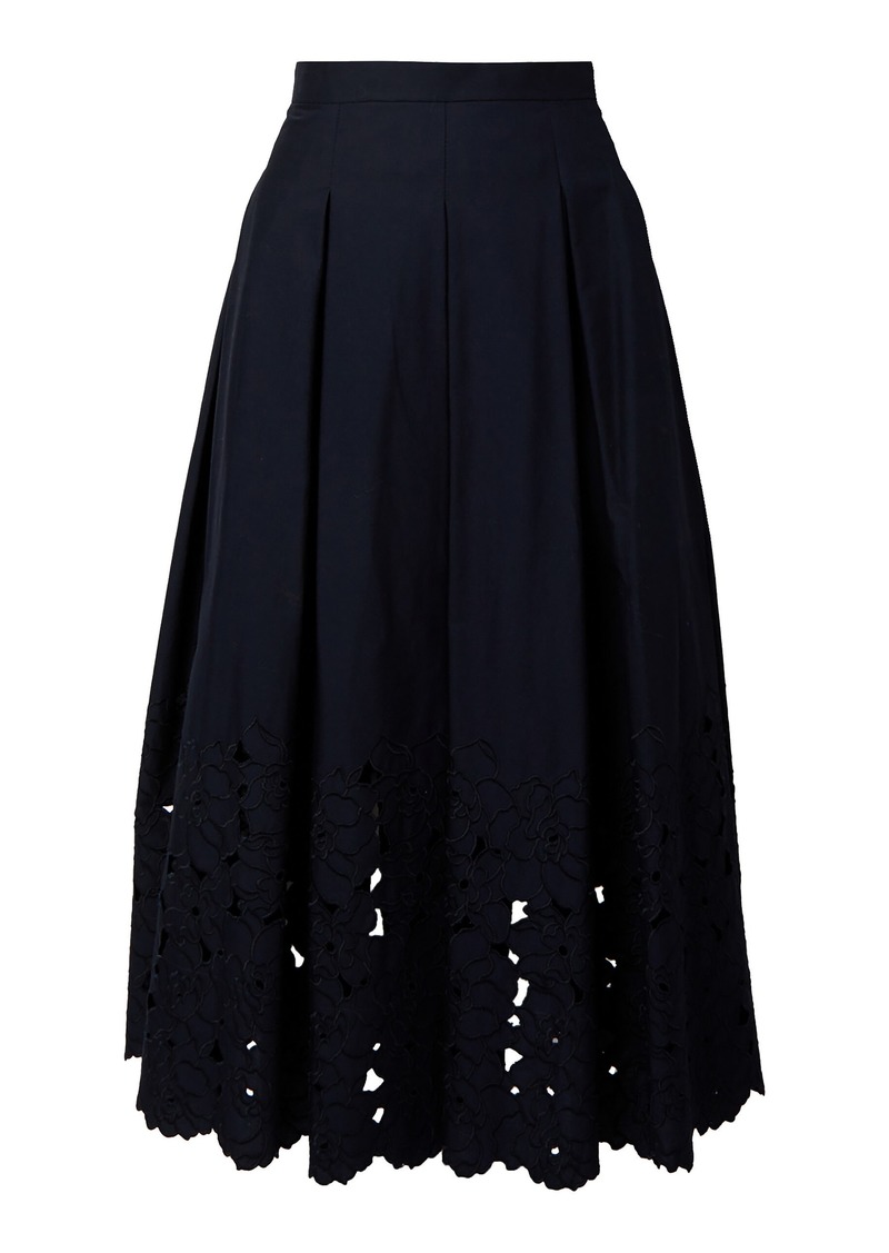 Erdem - Pleated Cotton-Blend Skirt - Navy - UK 16 - Moda Operandi
