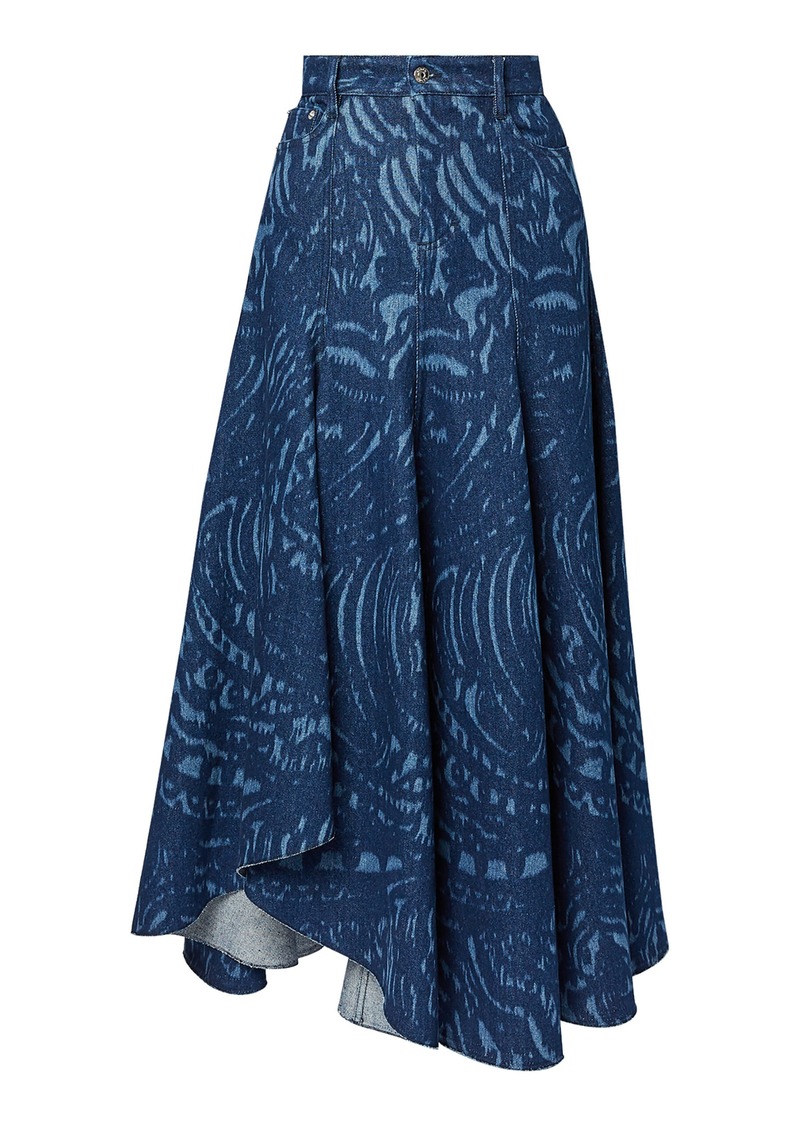 Erdem - Printed Flare Denim Midi Skirt - Dark Wash - UK 12 - Moda Operandi