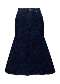 Erdem - Raw-Edge Floral Denim Midi Skirt - Dark Wash - UK 6 - Moda Operandi