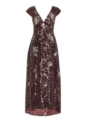 Erdem - Sequined Midi Dress - Burgundy - UK 6 - Moda Operandi