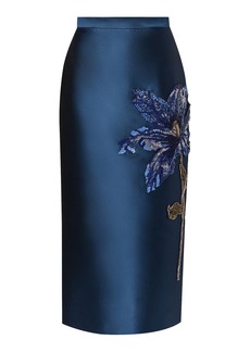 Erdem - Sequined Satin Midi Skirt - Navy - UK 10 - Moda Operandi