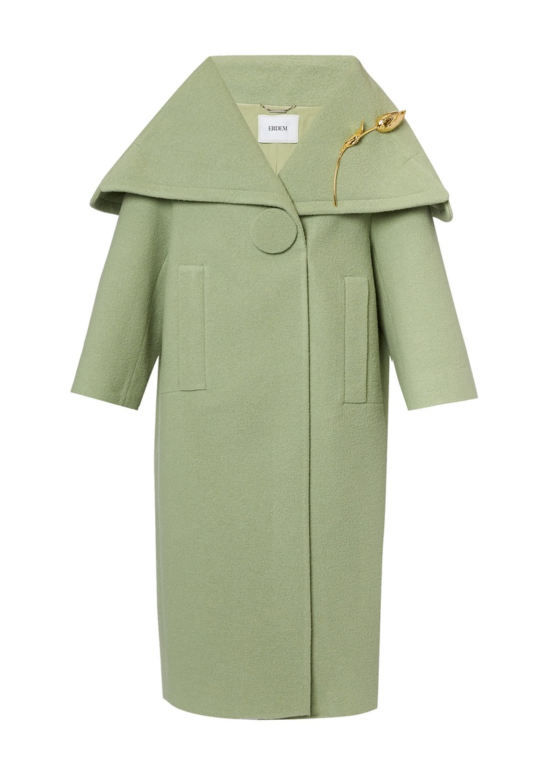 Erdem - Shawl-Collar Bouclé Wool Coat - Green - M - Moda Operandi