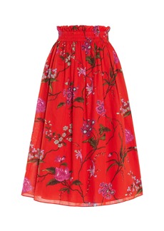 Erdem - Shirred Cotton-Linen Midi Skirt   - Multi - UK 12 - Moda Operandi