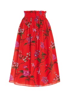 Erdem - Shirred Cotton-Linen Midi Skirt   - Multi - UK 8 - Moda Operandi