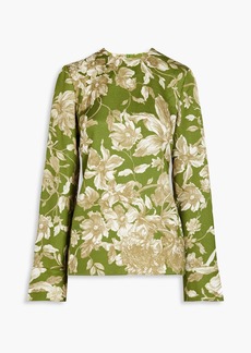Erdem - Tara floral-print textured woven blouse - Green - UK 12