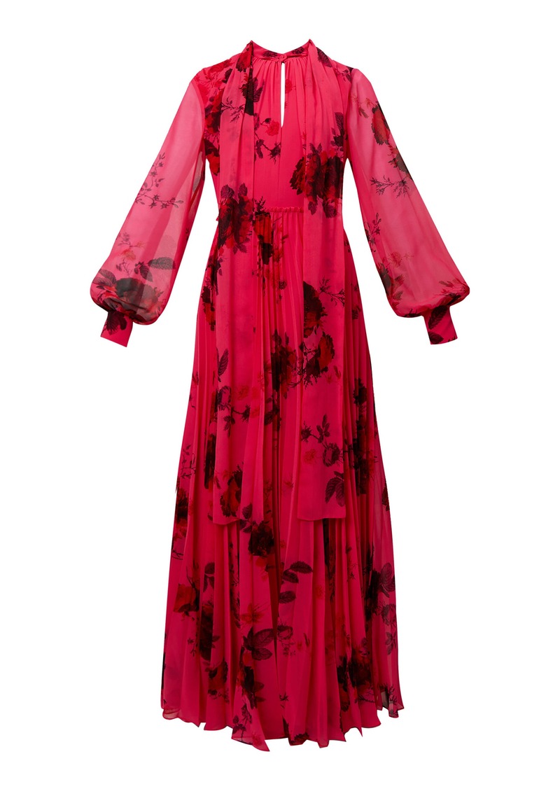 Erdem - Tie-Neck Floral-Georgette Maxi Dress - Pink - UK 10 - Moda Operandi