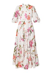 Erdem - Tiered Puff-Sleeve Cotton Midi Dress - White - UK 10 - Moda Operandi