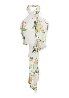 Erdem - Women's Printed Linen Halter-Neck Crop Top - White - UK 12 - Moda Operandi