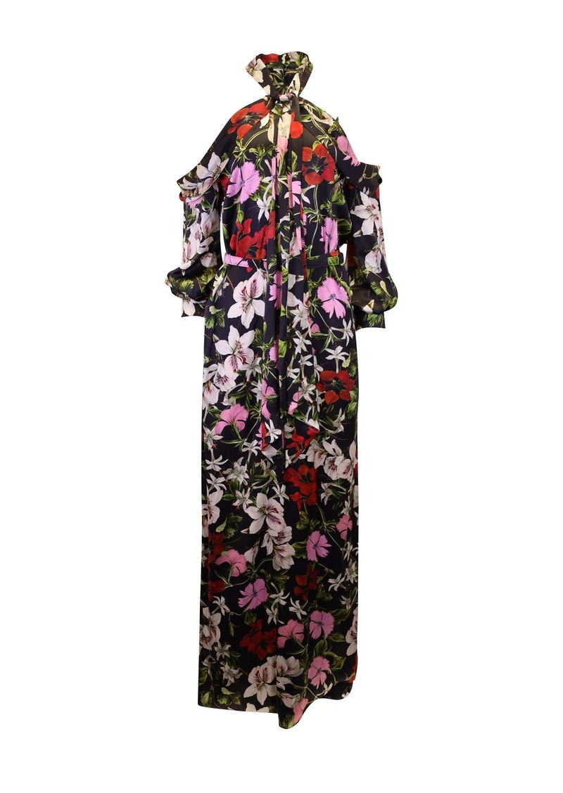 Erdem Anora Cold-Shoulder Gown in Floral Print Silk