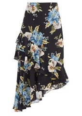 Erdem Antoinette asymmetric Carnation-print silk skirt