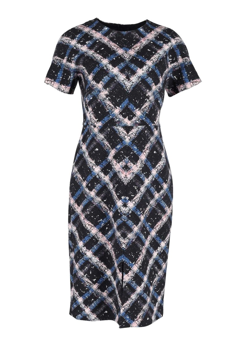 Erdem Checked Midi Dress in Navy Blue Wool