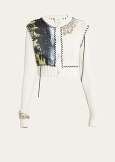 Erdem Cropped Button-Down Long-Sleeve Cardigan