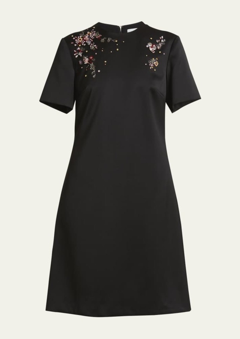 Erdem Crystal Embroidered Short-Sleeve Mini Dress