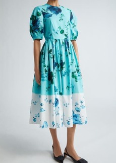 Erdem Dégradé Floral Puff Sleeve Cotton Dress