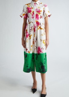 Erdem Dip Dyed Floral Cotton Poplin Midi Shirtdress