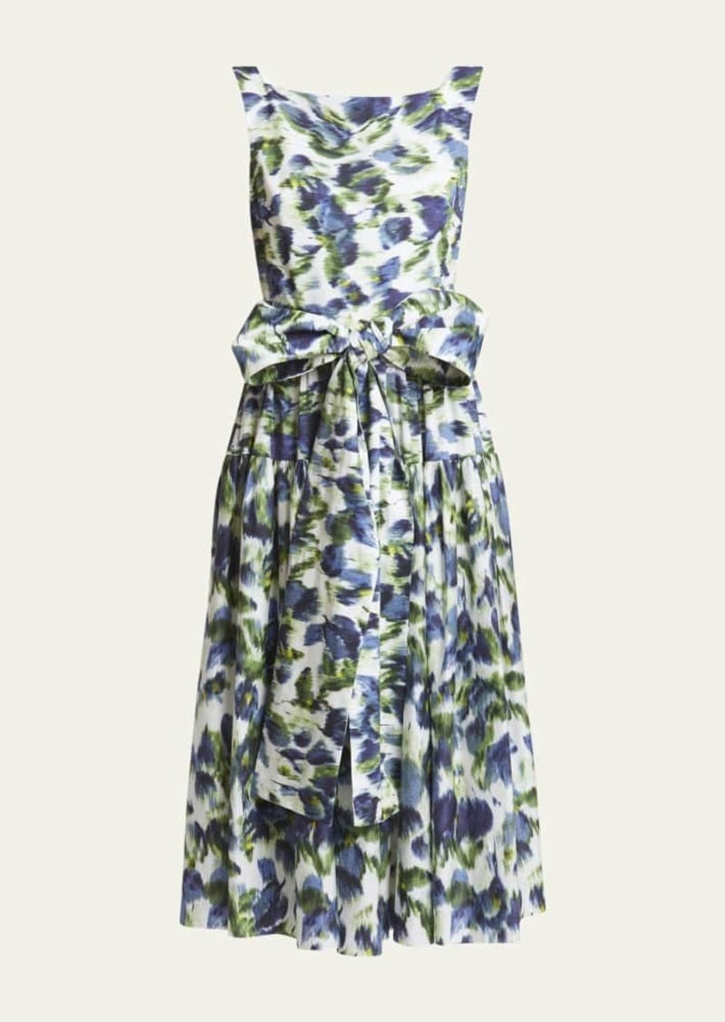 Erdem Floral Abstract Print Bow Midi Dress