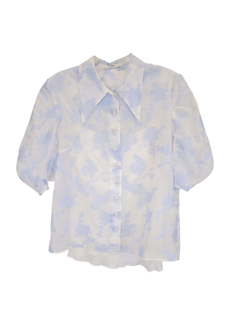 Erdem Floral Blouse in Light Blue Silk