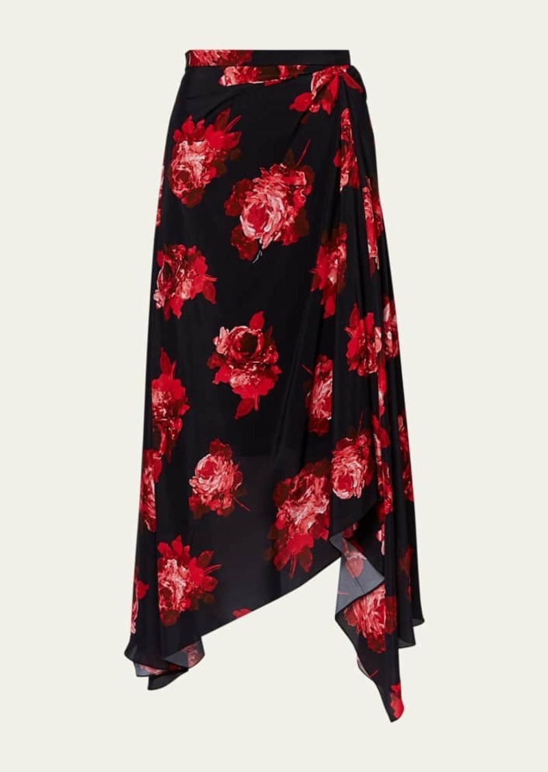 Erdem Floral Draped Asymmetric Midi Skirt