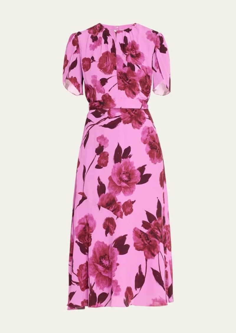 Erdem Floral Keyhole Belted Silk Midi Dress