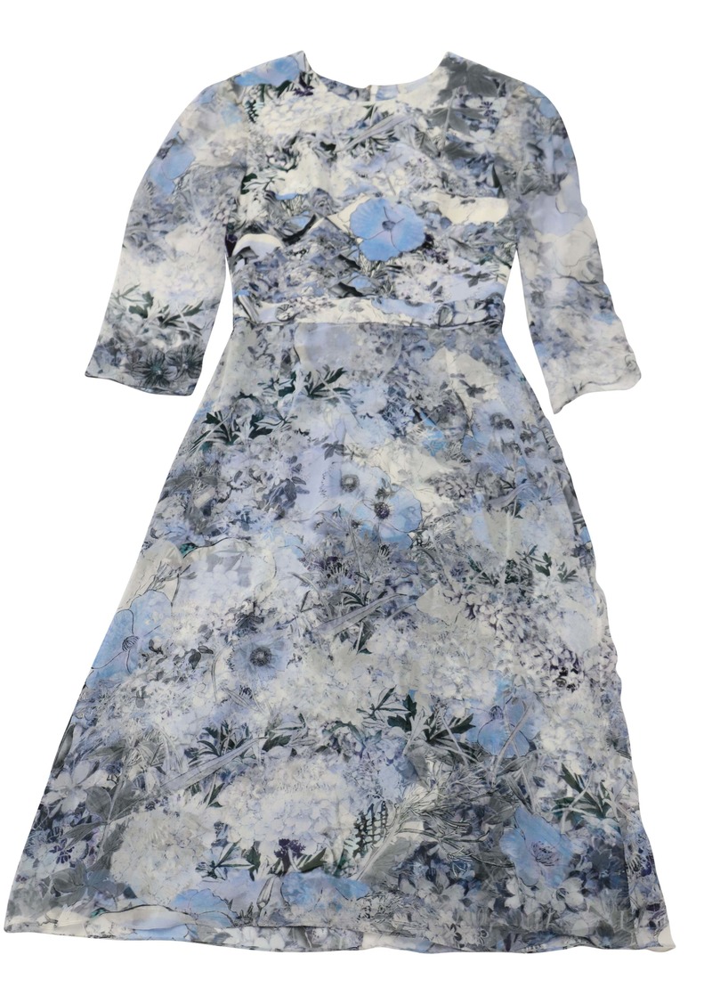 Erdem Floral Midi Dress in Blue Silk