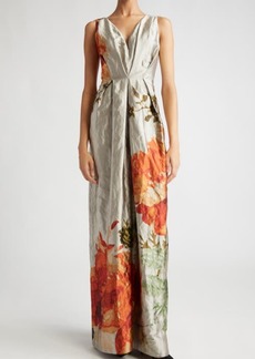 Erdem Floral Pleated V-Neck Gown