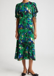 Erdem Floral Print A-Line Midi Dress