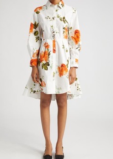 Erdem Floral Print Long Sleeve Cotton Poplin Shirtdress
