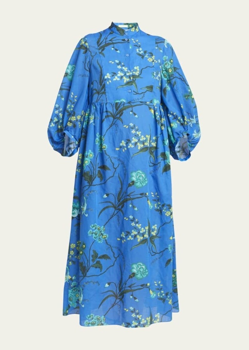 Erdem Floral-Print Long-Sleeve Midi Shift Dress