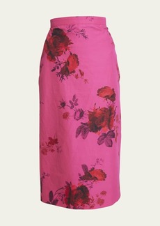 Erdem Floral-Print Midi Pencil Skirt