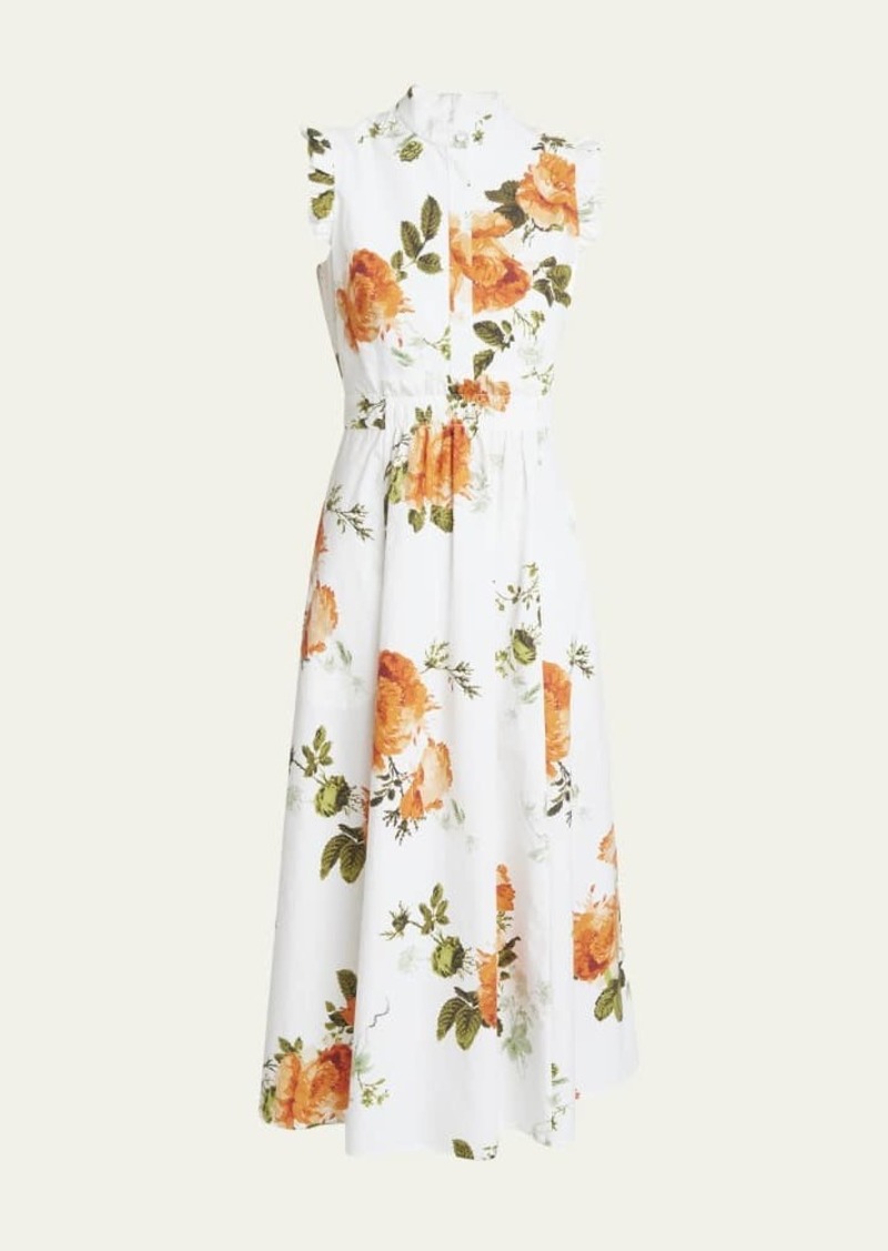 Erdem Floral-Print Ruffle Sleeveless Midi Shirtdress