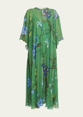 Erdem Floral-Print Silk Open Maxi Kaftan Dress