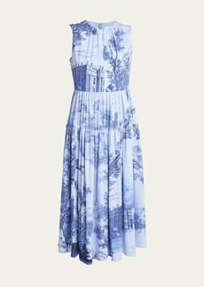 Erdem Floral-Print Sleeveless Tiered Midi Dress