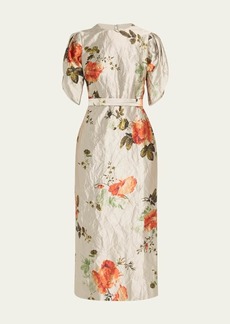 Erdem Floral-Print Wrinkle Midi Dress