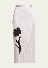 Erdem Floral Sequin Beaded Crinkle Pencil Midi Skirt