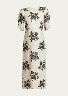 Erdem Floral Sequined Midi Cocktail Dress