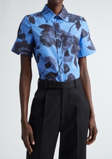 Erdem Floral Short Sleeve Cotton Poplin Button-Up Shirt