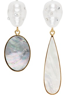 Erdem Gold Asymmetric Pearl Earrings
