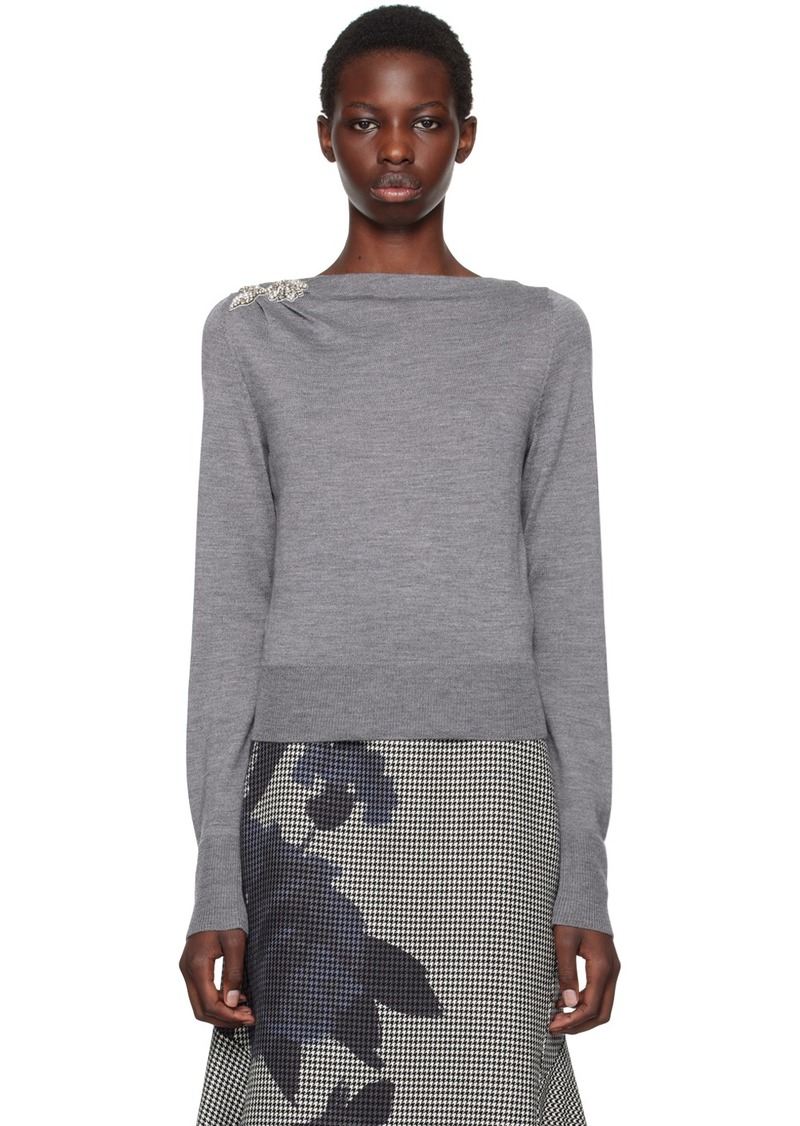 Erdem Gray Drape Knit Detail Sweater