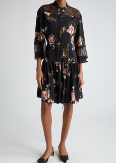 Erdem Lace Inset Floral Tiered Silk Dress