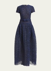 Erdem Metallic Crinkle Bow Belted Gown