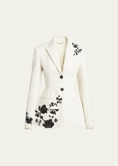 Erdem Peplum Blazer Jacket with Floral Embroidery