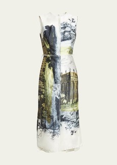 Erdem Printed Pleated Back Midi Dress