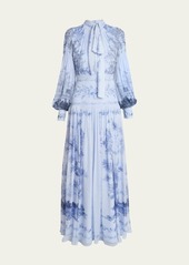 Erdem Printed Scarf-Neck Silk Gown