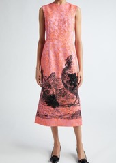 Erdem Rooster Print Embellished Matelassé Sleeveless Midi Dress