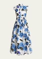 Erdem Sleeveless Floral Cotton Midi Dress With Full Skirt