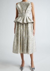 Erdem Sleeveless Metallic Cloqué Peplum Cocktail Dress