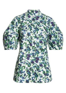 Erdem Volume Floral Puff Sleeve Cotton Button-Up Shirt