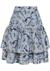 Erdem Woman Aine Tiered Floral-print Matelassé Mini Skirt Light Blue