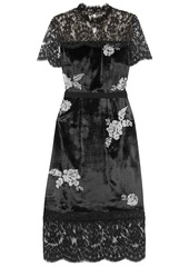 Erdem Woman Keni Lace-paneled Faux Pearl-embellished Velvet Dress Black