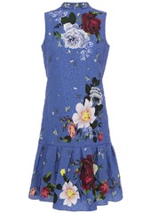 Erdem Woman Nena Pleated Floral-print Cloqué Dress Cobalt Blue